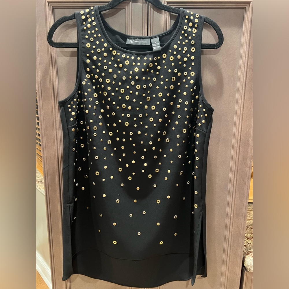 INC Medium Black Sleeveless Tunic Style Top with Gold Rivets & Studs